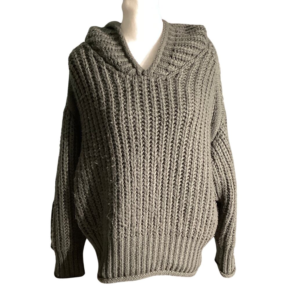 POL Forest Green Chunky Knit Hoodie Sweater Women Small— Oversized, Cozy, Casual